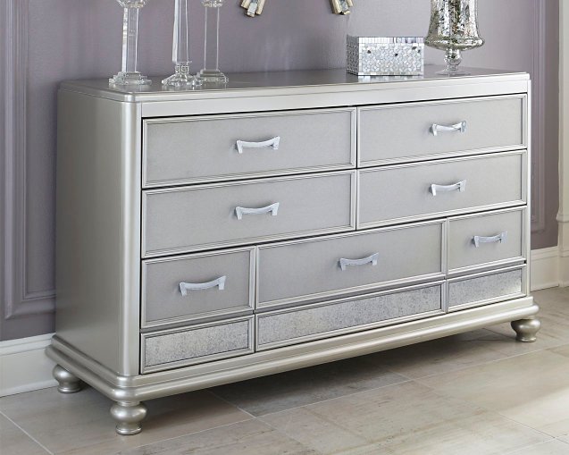 metallic silver dresser Elegant Dresser with 6-Drawers Antique Silver