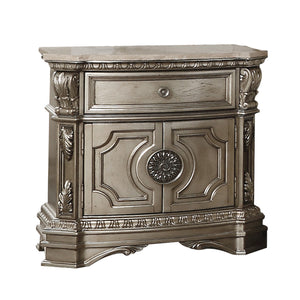 Northville Antique Silver Nightstand (MARBLE TOP)