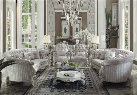 Versailles Ivory Velvet & Bone White Sofa w/5 Pillows