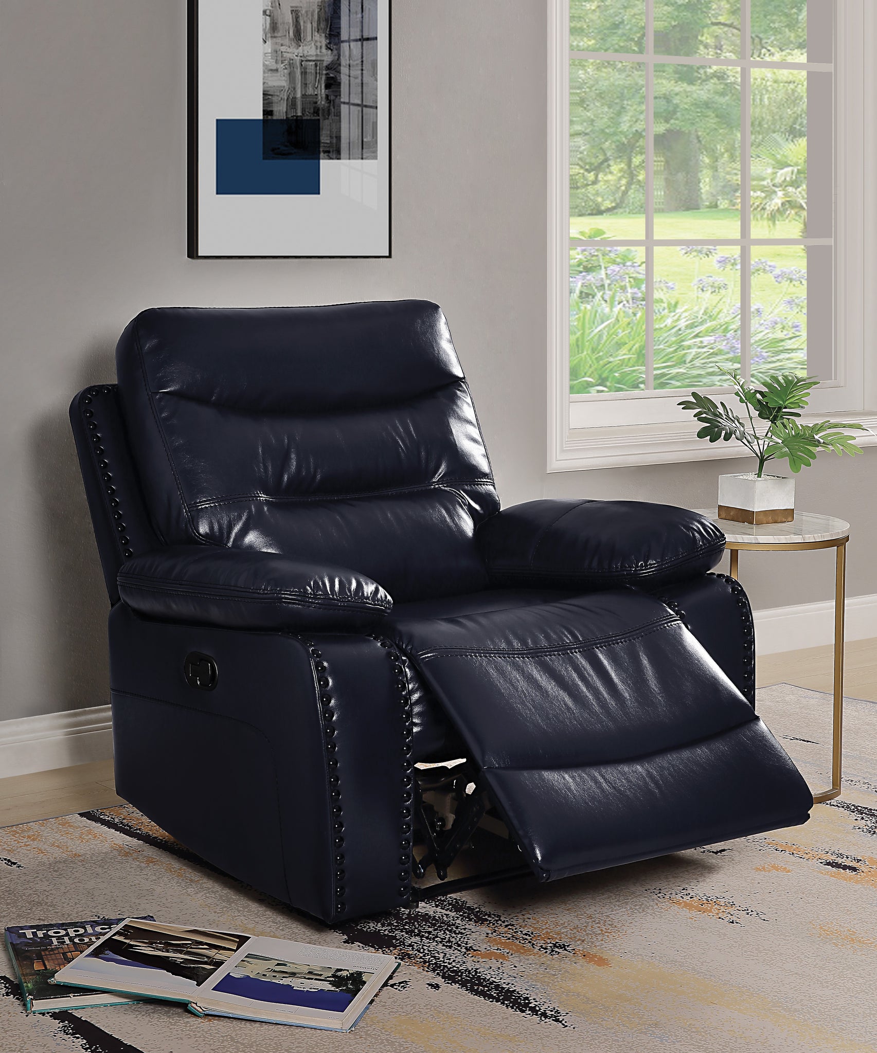 Aashi Navy Leather-Gel Match Recliner (Motion)