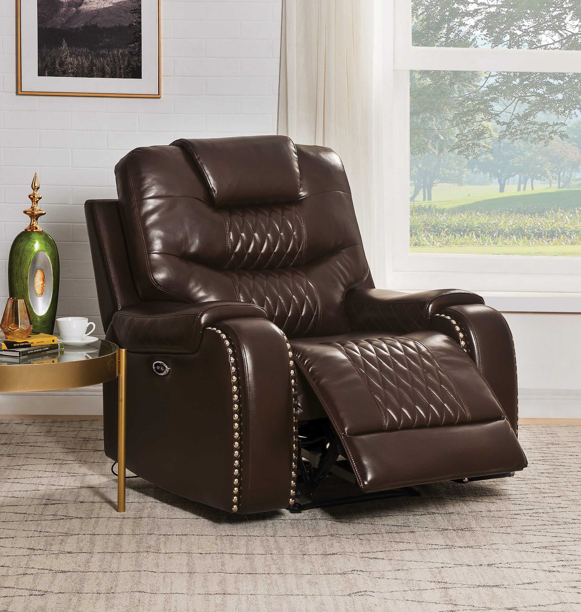 Braylon Brown PU Recliner (Power Motion)