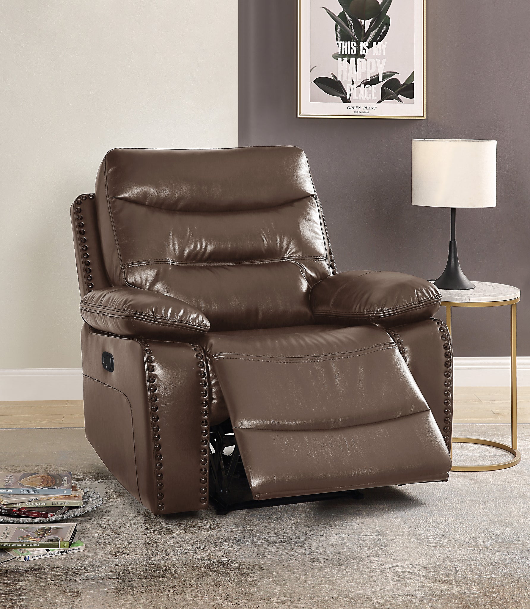 Aashi Brown Leather-Gel Match Recliner (Motion)