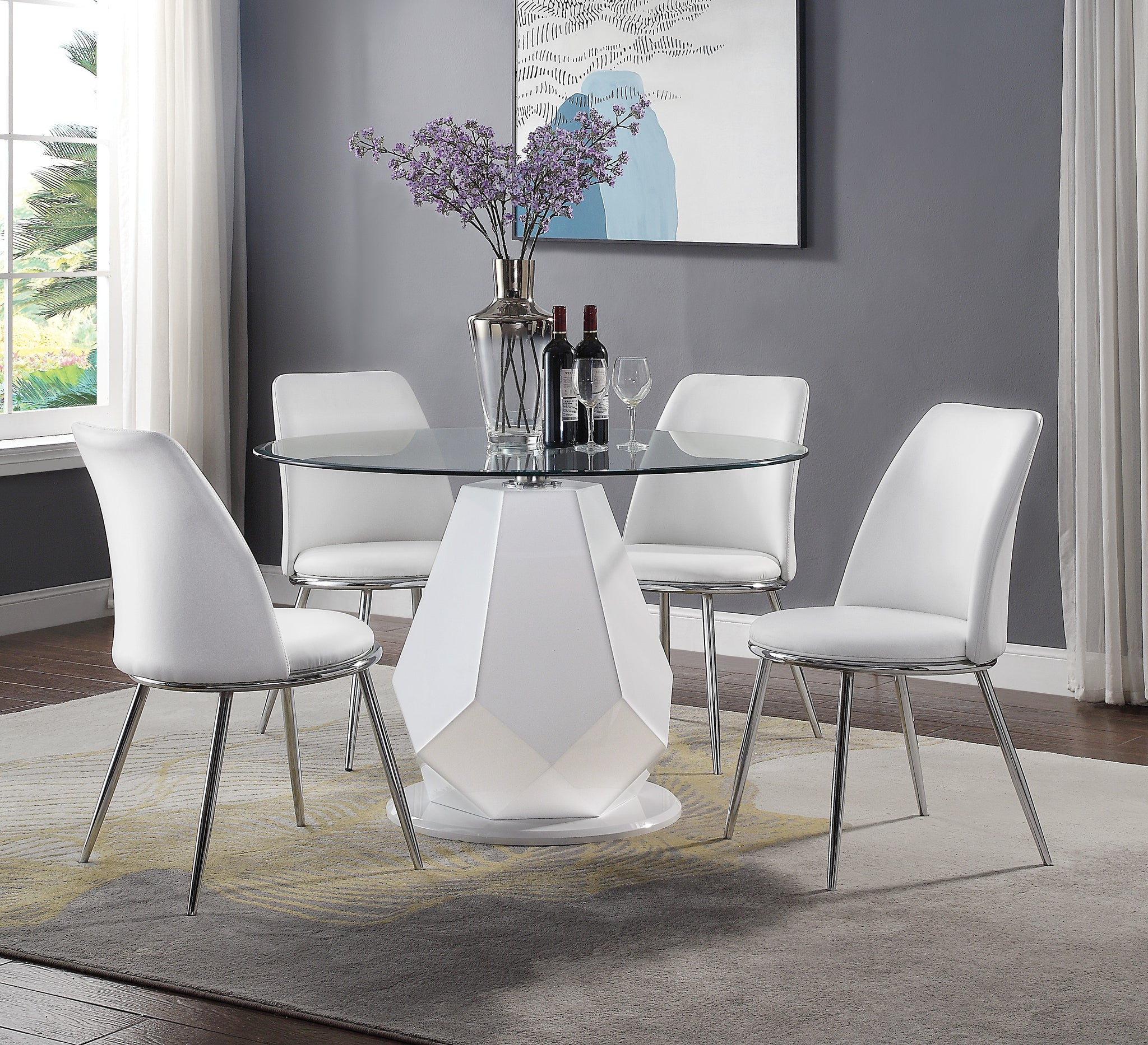 Chara White High Gloss & Clear Glass Top Dining Table