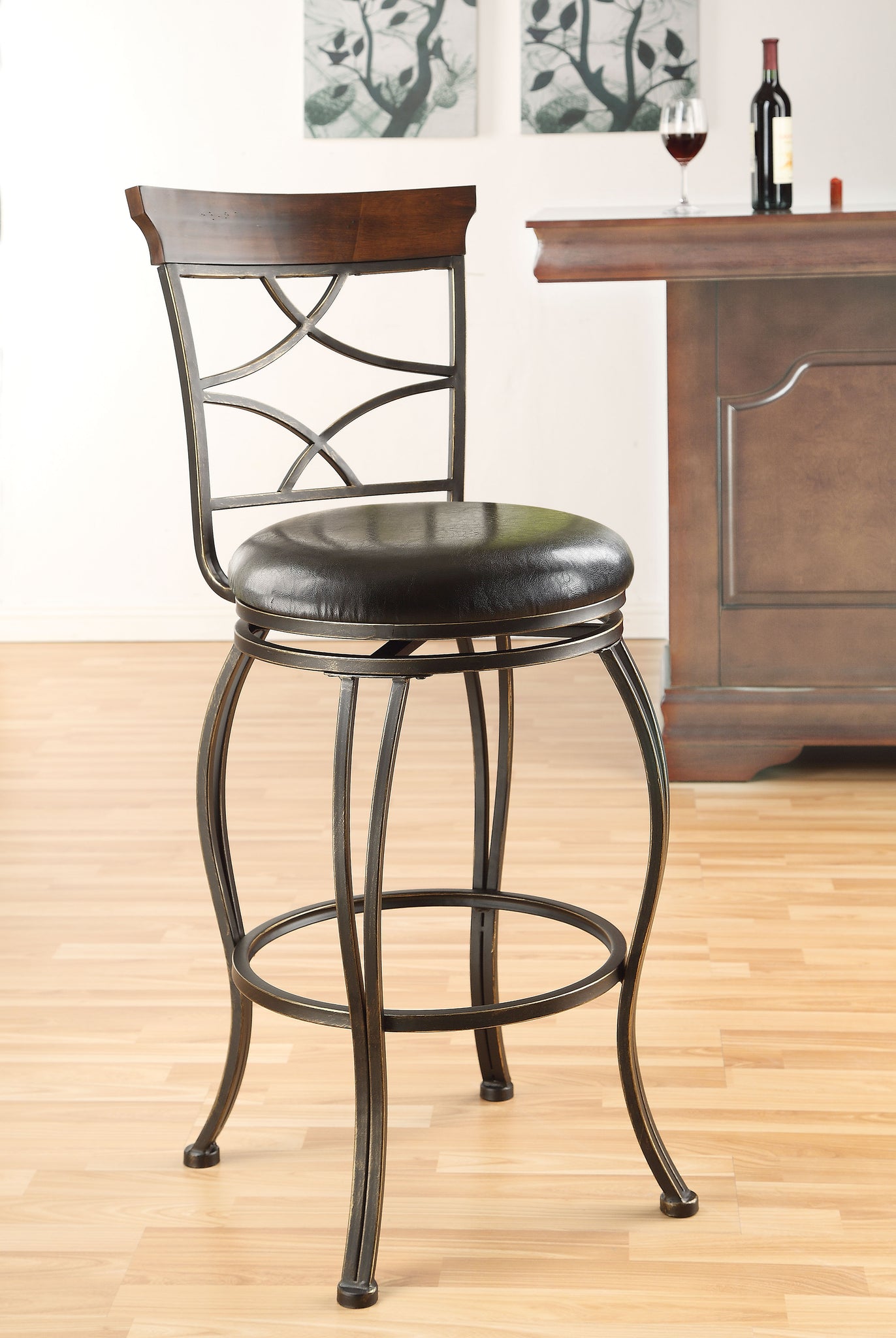 Tavio Espresso PU & Antique Bronze Bar Chair