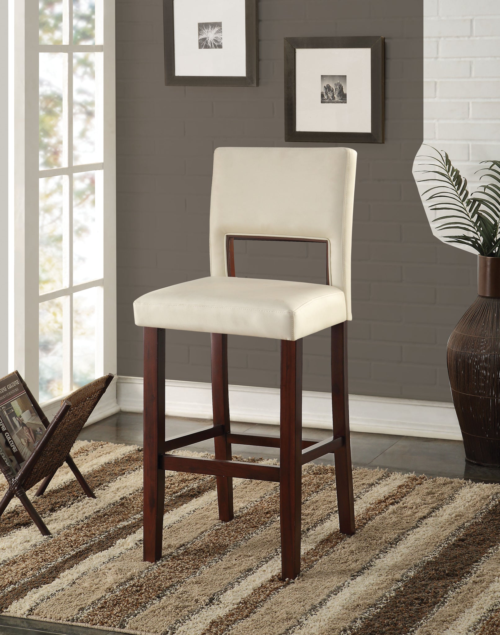 Reiko White PU & Espresso Bar Chair (1Pc) image