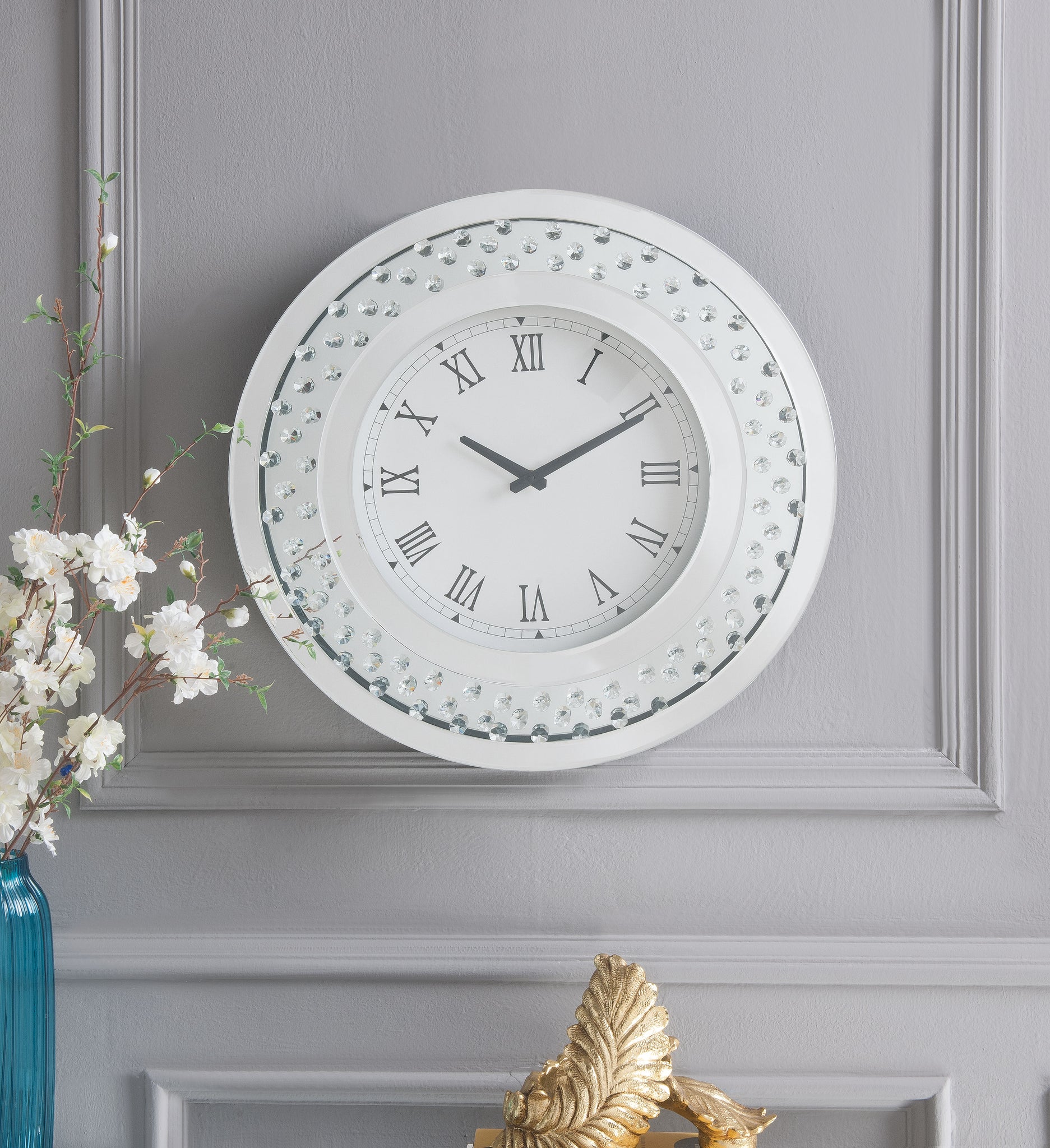 Nysa Mirrored & Faux Crystals Wall Clock