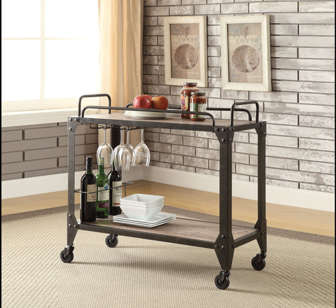 Caitlin Rustic Oak & Black Serving Cart image